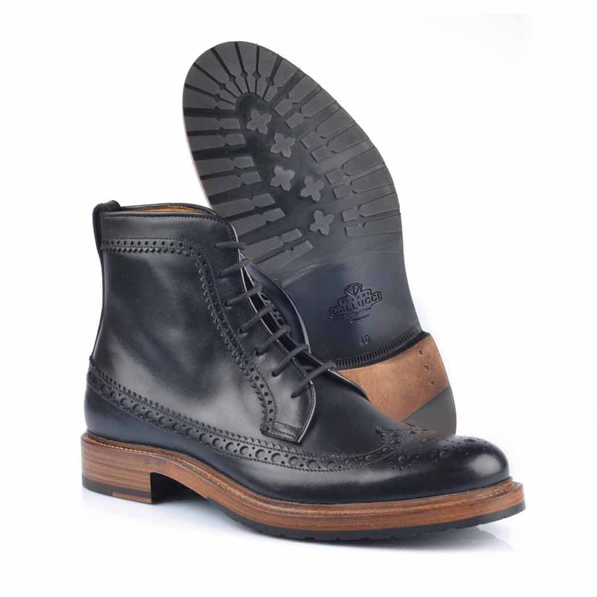 1164 Ettore Boot Brogue <br> Calfskin Leather Black